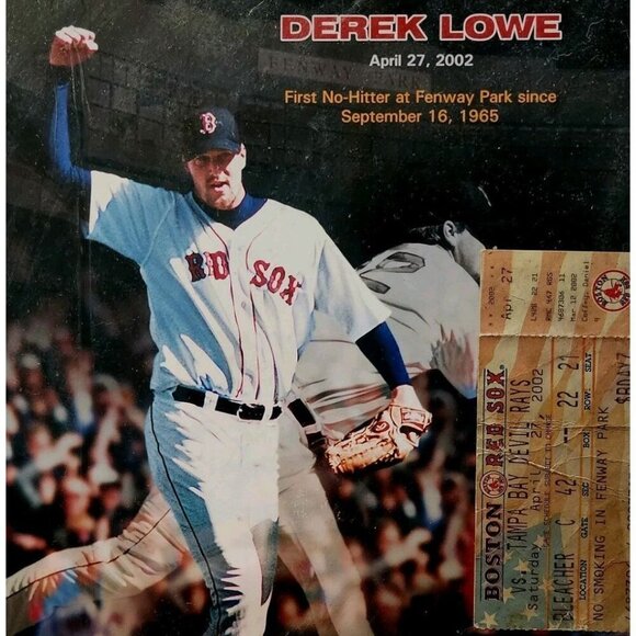 2002 Derek Lowe 8x10 Photo 1st No Hitter Fenway April 27 With Ticket Stub DWR4 - Picture 1 of 4